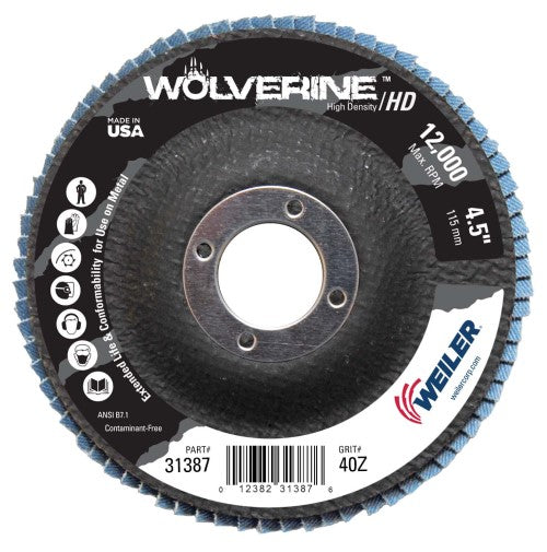 Weiler Wolverine HD Flap Disc - 4 1/2" Type 27 7/8 Arbor 40 Grit 31387