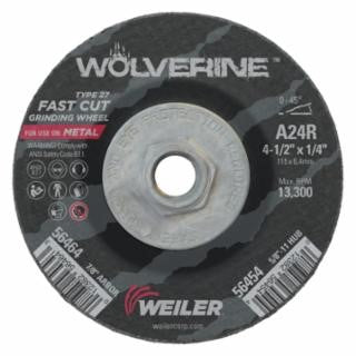 Weiler Wolverine Grinding Wheel w/Hub - 4 1/2" X 1/4" Type 27 56454