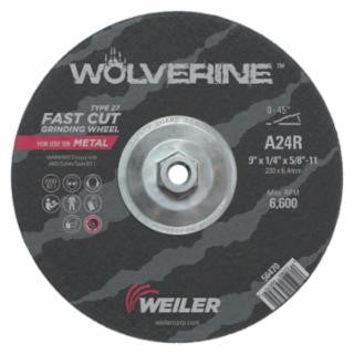 Weiler Wolverine Grinding Wheel w/Hub - 9" X 1/4" Type 27 56470